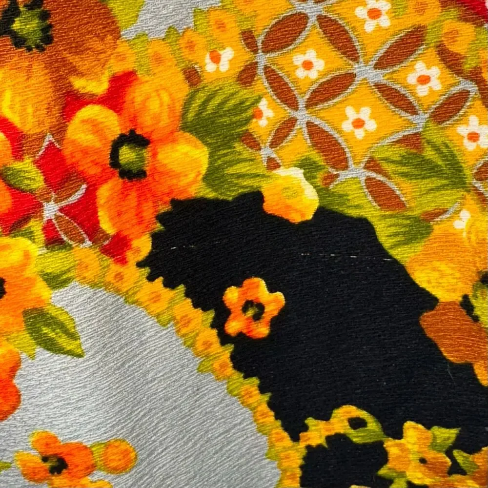 Vintage Julie Miller California 70s Long Sleeve Floral Black Orange Maxi Dress